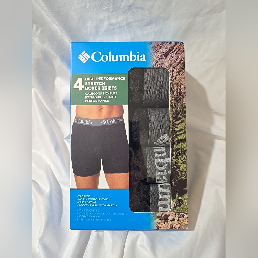 NIB Columbia Men's High Performance Stretch Boxer Briefs 4 Pack Tag Free No Fly